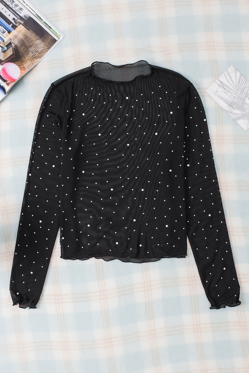 Karma Studded Sheer Long Sleeve Blouse