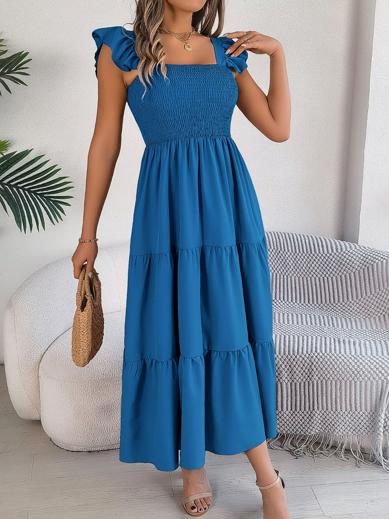 Smocked Square Neck Cap Sleeve Midi Dress | 5 Colors