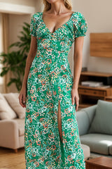 Adoring Effect Green Floral Midi Dress