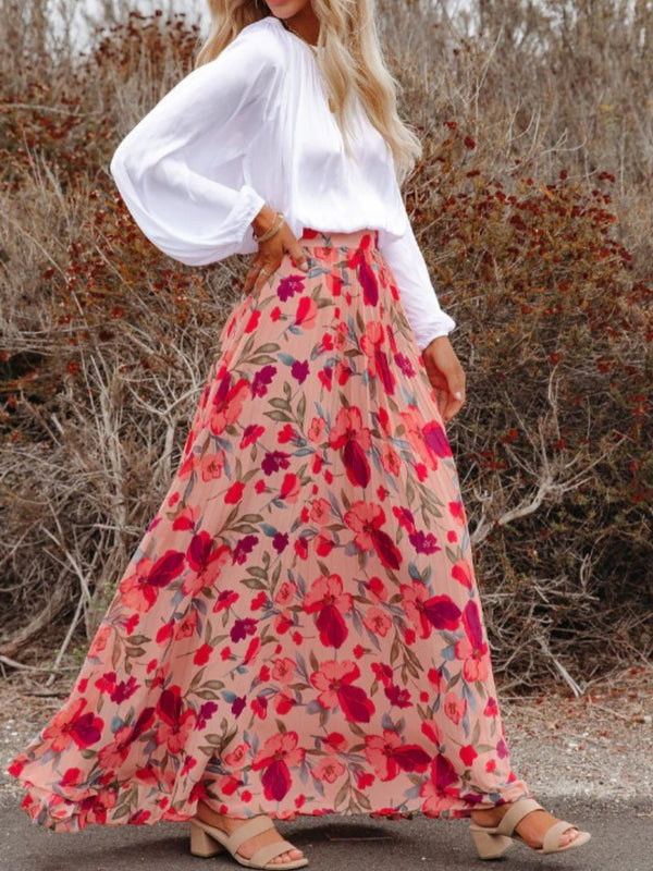 Strawberry Fields Floral Pleated Maxi Skirt