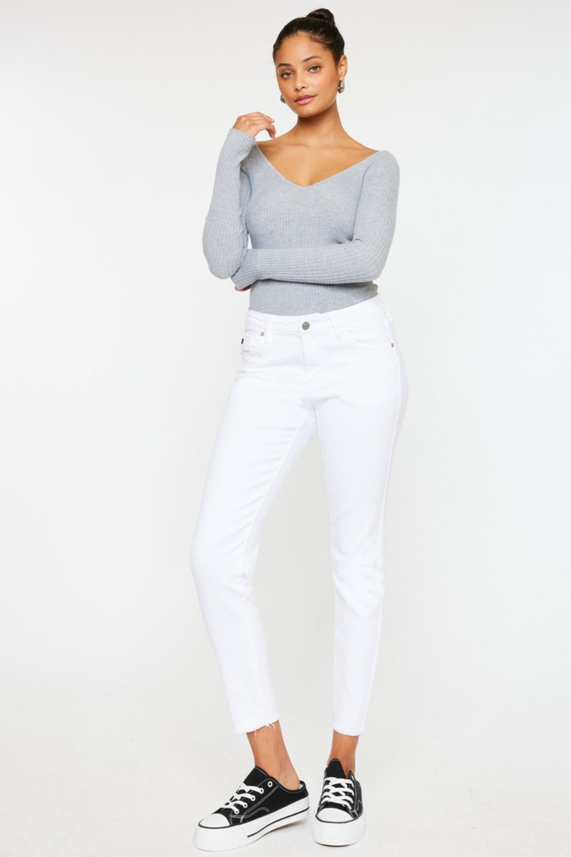 Kancan White Solid Mid Rise Skinny Jeans