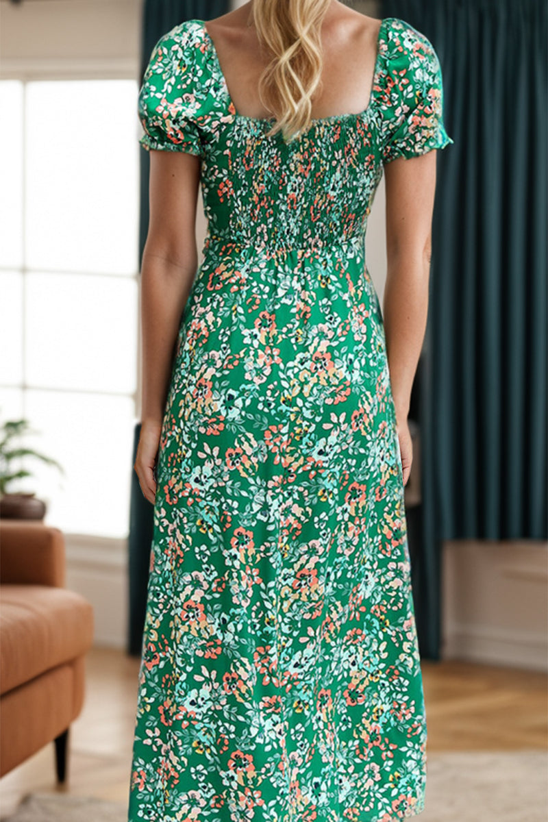 Adoring Effect Green Floral Midi Dress