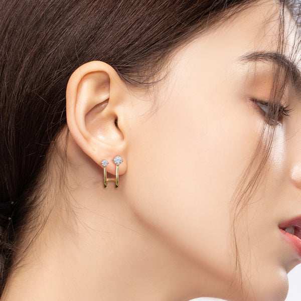 Moissanite Double C-Hoop Earrings | Gold + Silver