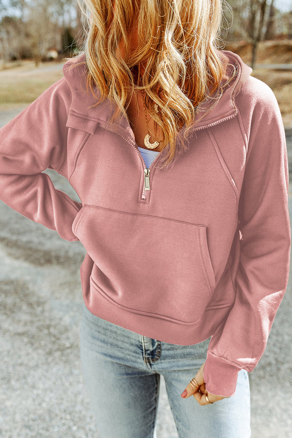 Comfort Half-Zip Thumbhole Sleeve Hoodie | 2 Colors