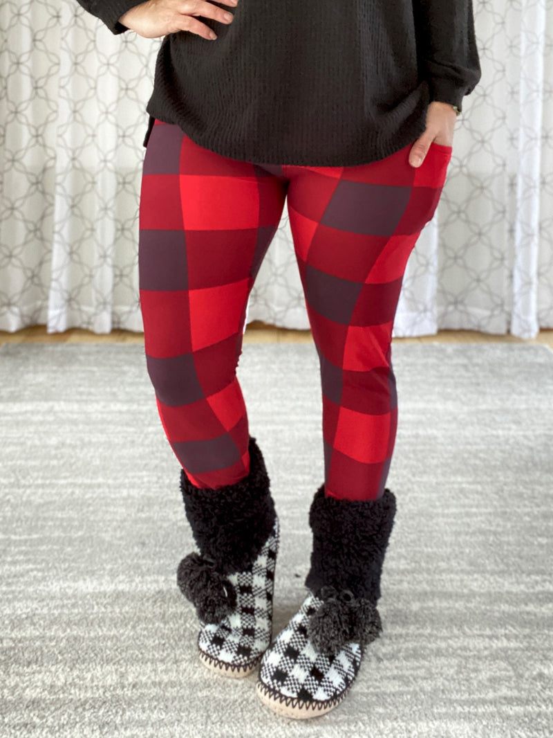 My Plaid Pocket Leggings in Red