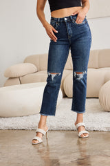 Tummy Control Dark Distressed Jeans - RFM