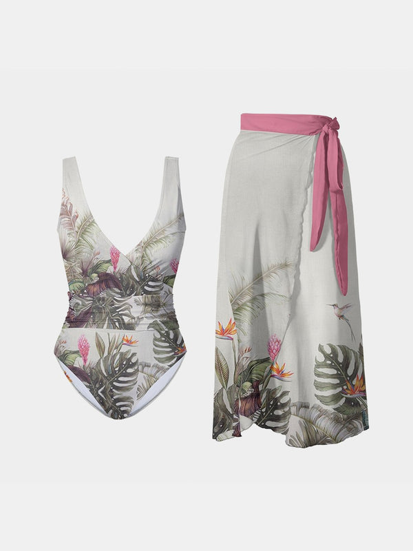 Pink Paradise Swimsuit and Wrap Skirt Set