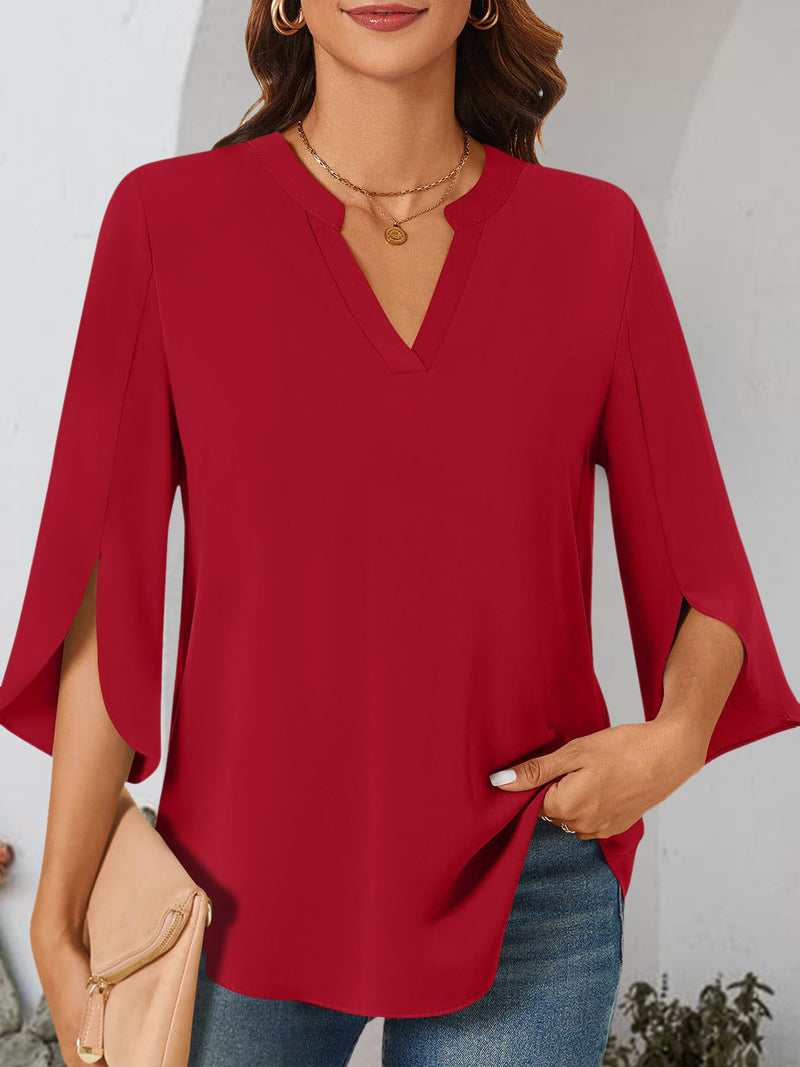 Bella Notched Open Sleeve Blouse