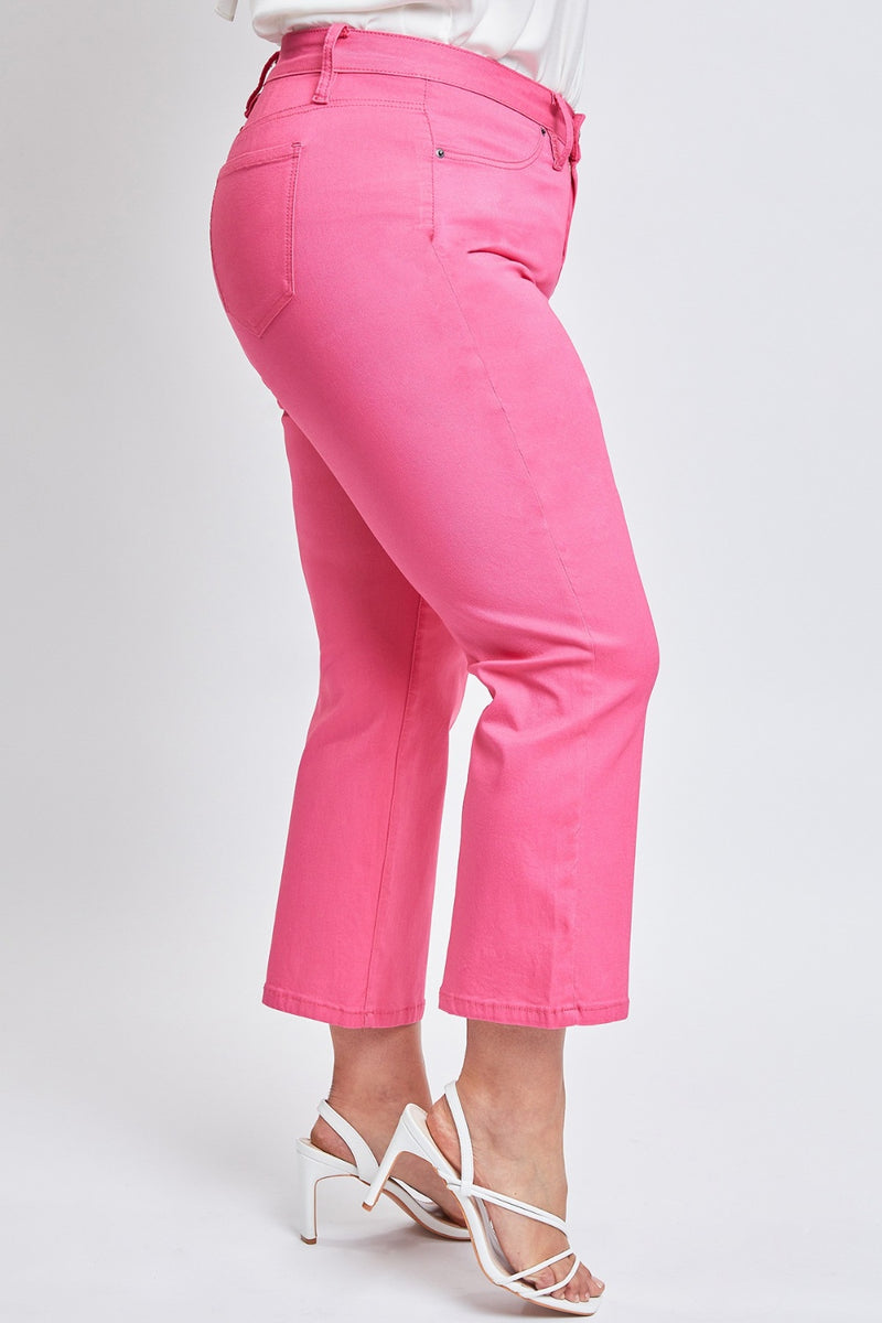 Fiery Coral Tummy Control Stretchy Mid Rise Cropped Jeans