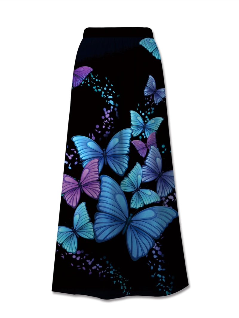 Butterfly Floral Soft Draped Maxi Skirt | 2 Prints