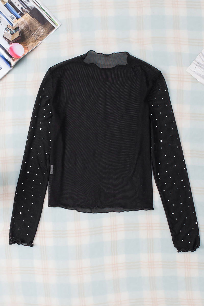 Karma Studded Sheer Long Sleeve Blouse