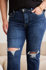 Tummy Control Dark Distressed Jeans - RFM