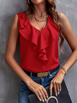 Silky Ruffled Sleeveless Blouse | 4 Colors