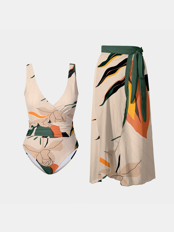 Sandy Tropics Swimsuit and Wrap Skirt Set