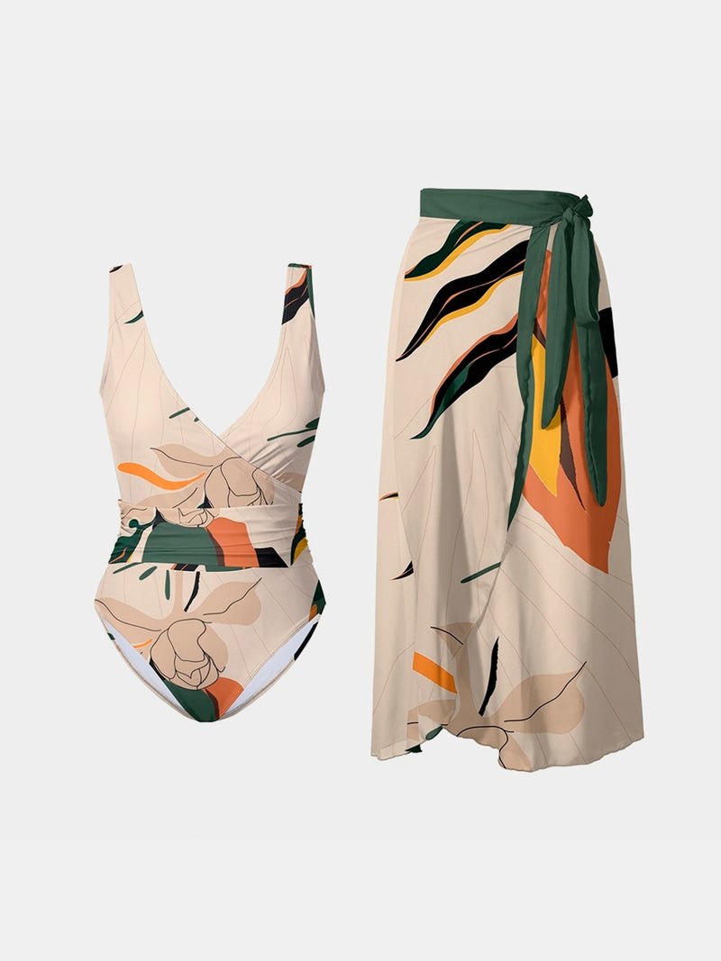 Sandy Tropics Swimsuit and Wrap Skirt Set