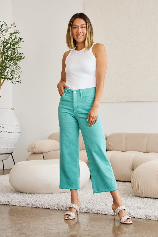 Island Green Tummy Control Wide Leg Cropped Jeans