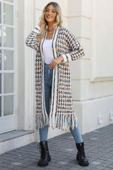 Boho Multicolor Fringe Hem Longline Cardigan