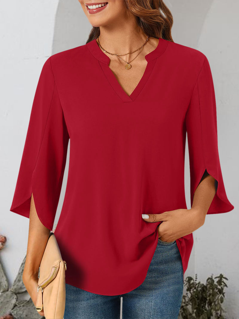 Bella Notched Open Sleeve Blouse