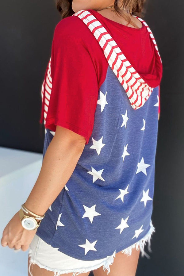 Star & Stripes Half Sleeve Hooded Top