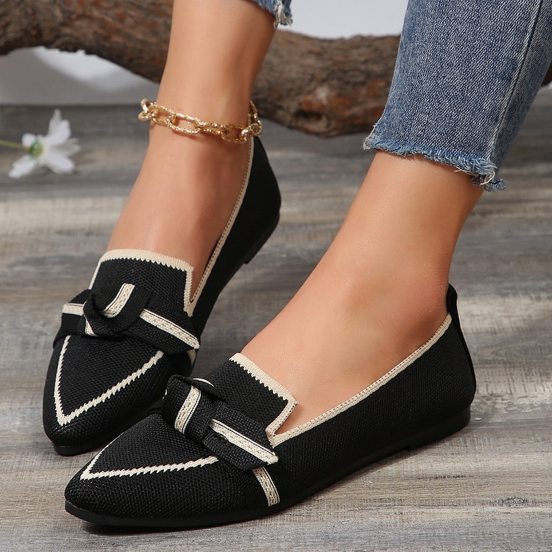 Bow Contrast Trim Point Toe Loafers | 5 Colors