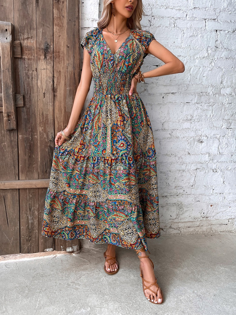 Imagine Smocked Printed Boho Dress