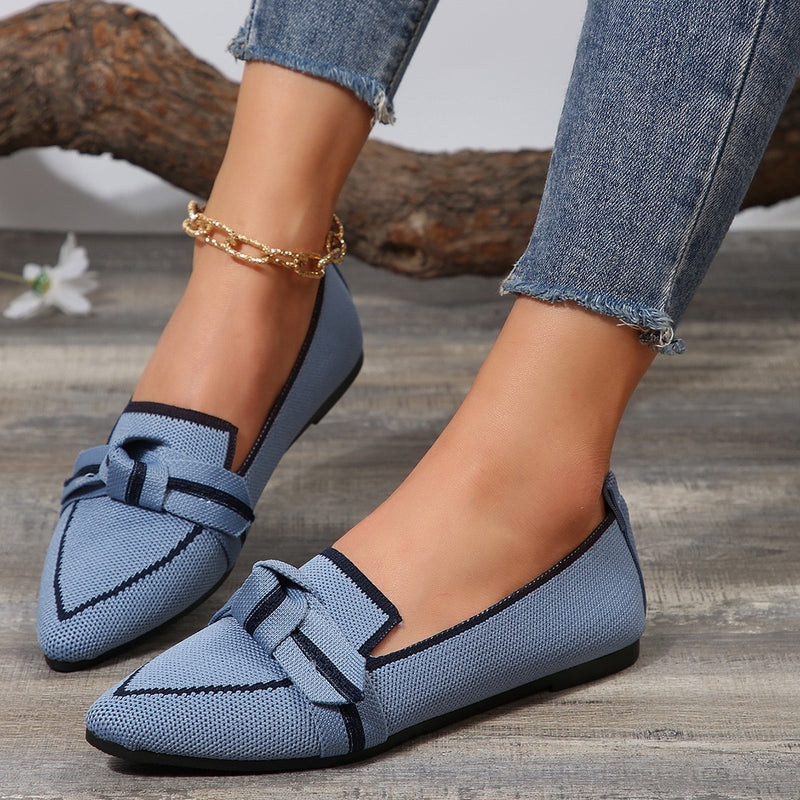 Bow Contrast Trim Point Toe Loafers | 5 Colors