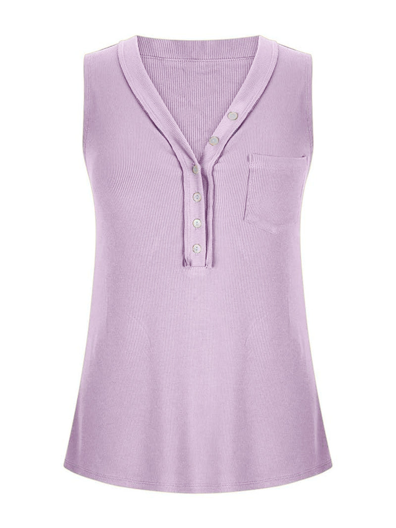 Classic V-Neck Buttoned Tank | 7 Colors