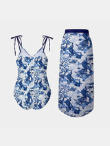 Blue Beauty Tie Strap Swimsuit and Skirt Set