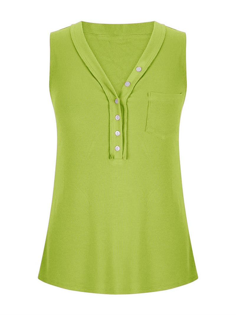 Classic V-Neck Buttoned Tank | 7 Colors