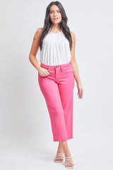 Fiery Coral Tummy Control Stretchy Mid Rise Cropped Jeans