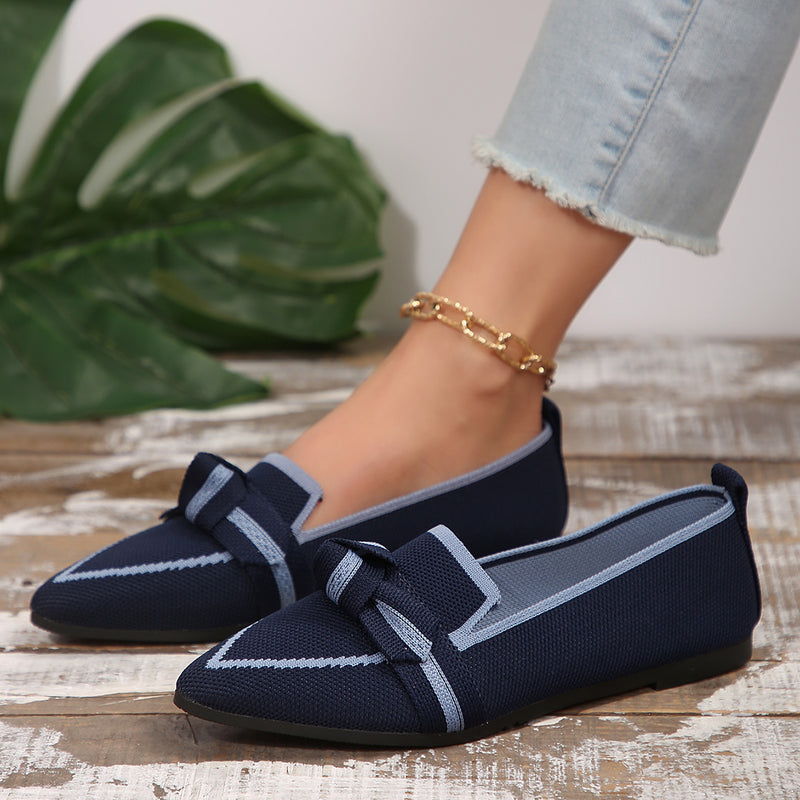 Bow Contrast Trim Point Toe Loafers | 5 Colors