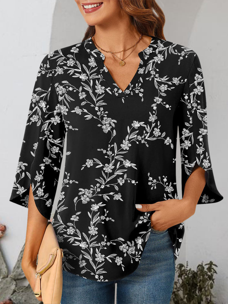 Bella Notched Open Sleeve Blouse