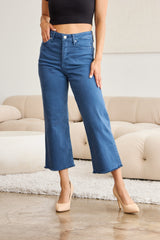 Tummy Control Wide Leg Cropped Jeans - Blue Slate