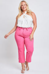 Fiery Coral Tummy Control Stretchy Mid Rise Cropped Jeans