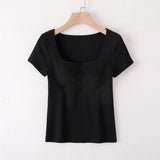 Built-In-Bra Ribbed Square Neck Tee | 5 Colors