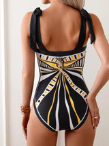 Printed Tie Shoulder Swimwear and Skirt Set - 3 Colors