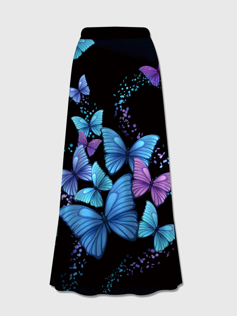 Butterfly Floral Soft Draped Maxi Skirt | 2 Prints