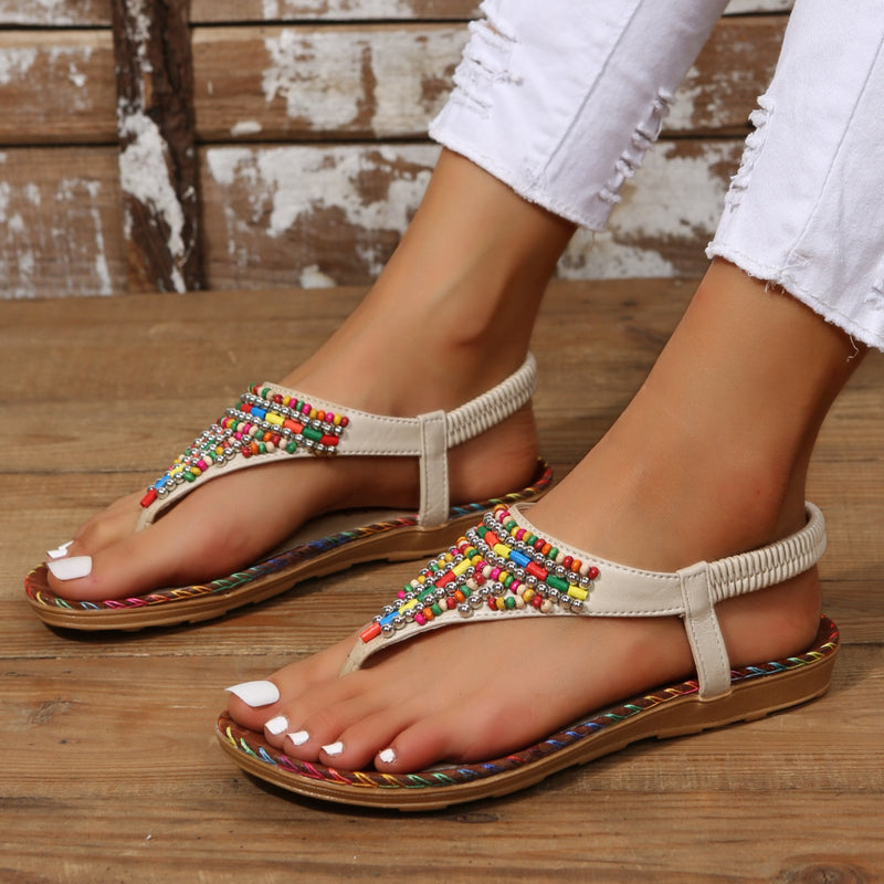 Boho Beaded Vegan Leather Sandals