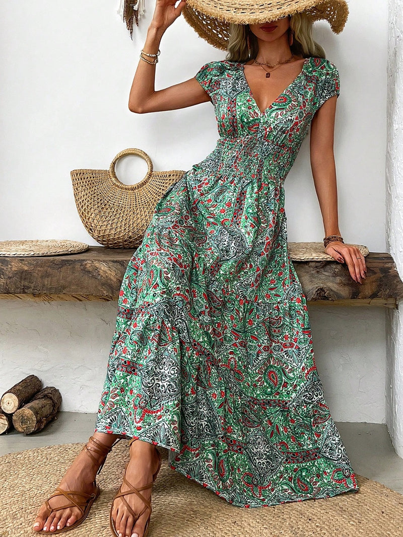 Imagine Smocked Printed Boho Dress