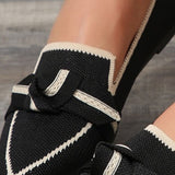 Bow Contrast Trim Point Toe Loafers | 5 Colors