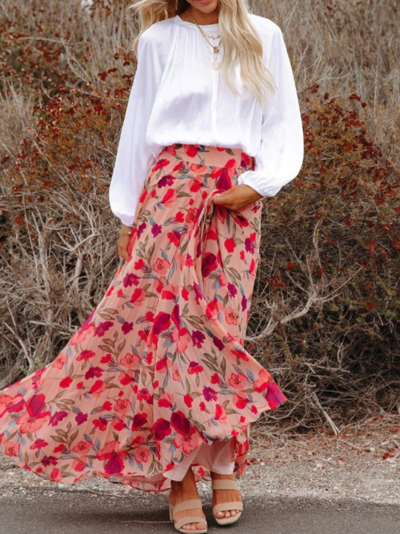 Strawberry Fields Floral Pleated Maxi Skirt