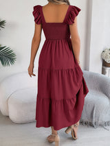 Smocked Square Neck Cap Sleeve Midi Dress | 5 Colors