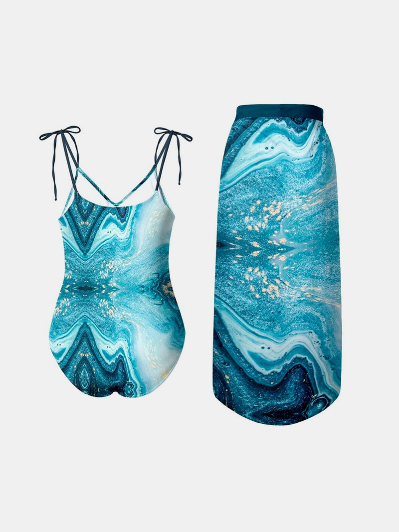 Carrara Ocean Tie Strap Swimsuit and Skirt Set