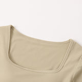 Square Neck Ribbed Built-in-Bra Long Sleeve Top | 6 Colors