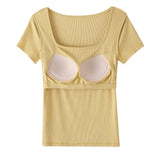 Built-In-Bra Ribbed Square Neck Tee | 5 Colors