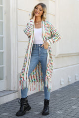 Boho Multicolor Fringe Hem Longline Cardigan