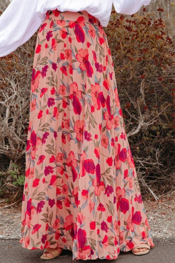 Strawberry Fields Floral Pleated Maxi Skirt