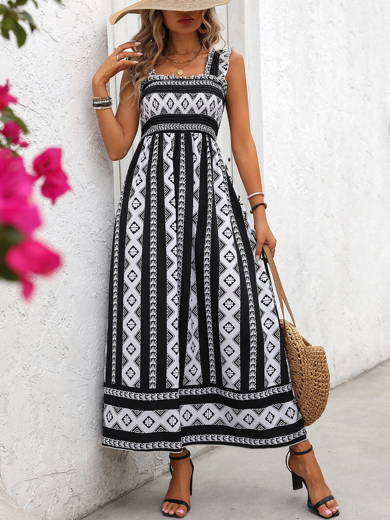 Trina Boho Smocked Square Neck Dress