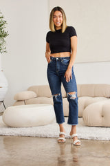 Tummy Control Dark Distressed Jeans - RFM