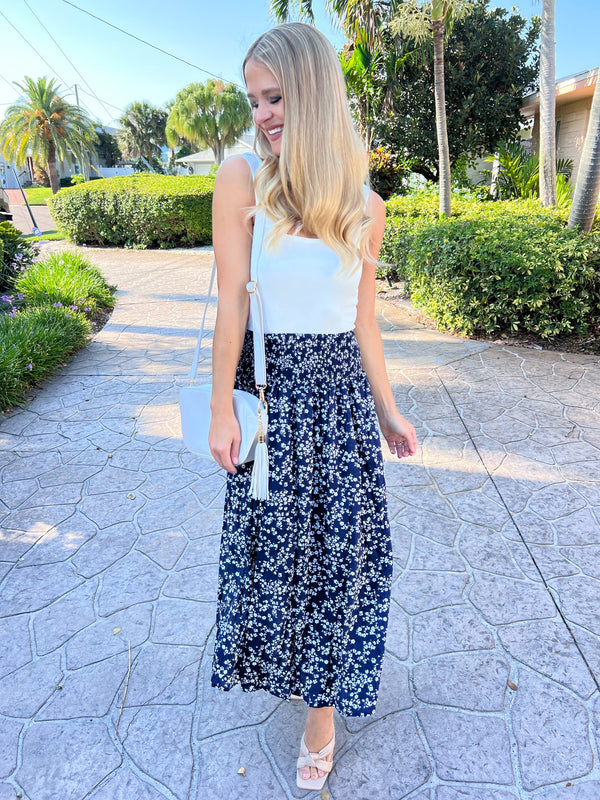 Subtle Sweetness Ditsy Floral Midi Skirt